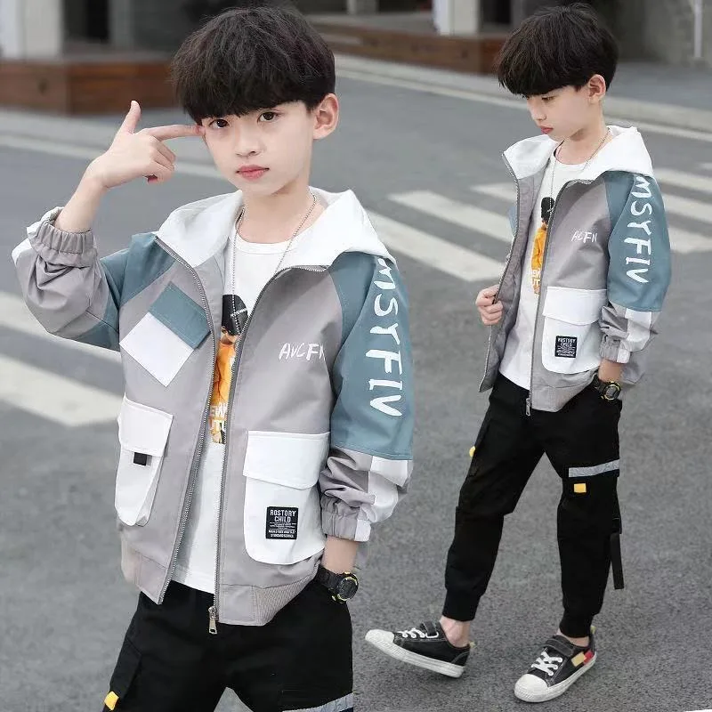 Big Size Spring Autumn Boys Sweatshirt Coat Casual Hooded Windbreaker Coat For Kids 4-12 Years Old Children Outerwear