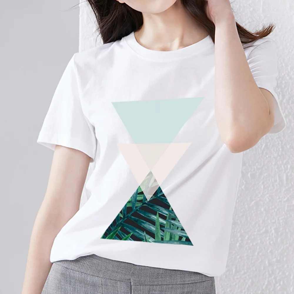 

Women's T-shirt Casual Slim Top Basic Creative Niche Design Geometric Triangle Pattern Printed O-Neck Short Sleeve All-match Top
