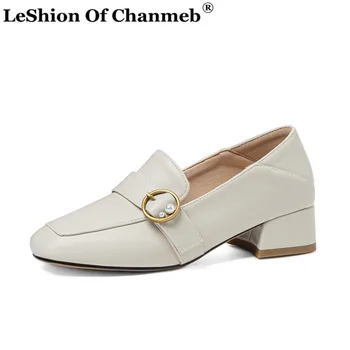 

Gold Metal Buckle Pearl Shoes Woman Small Size 33 Block Heels Square Toe Pumps Women Big Size 47 White Nude Heels Shoes Footwear
