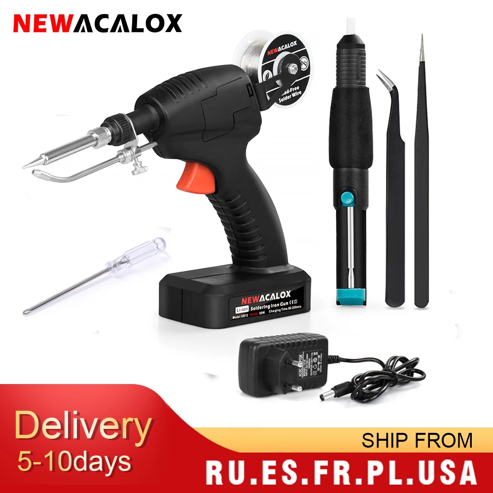 NEWACALOX EU/US 80W Soldering Gun DC 12V Li ion Rechargeable Cordless