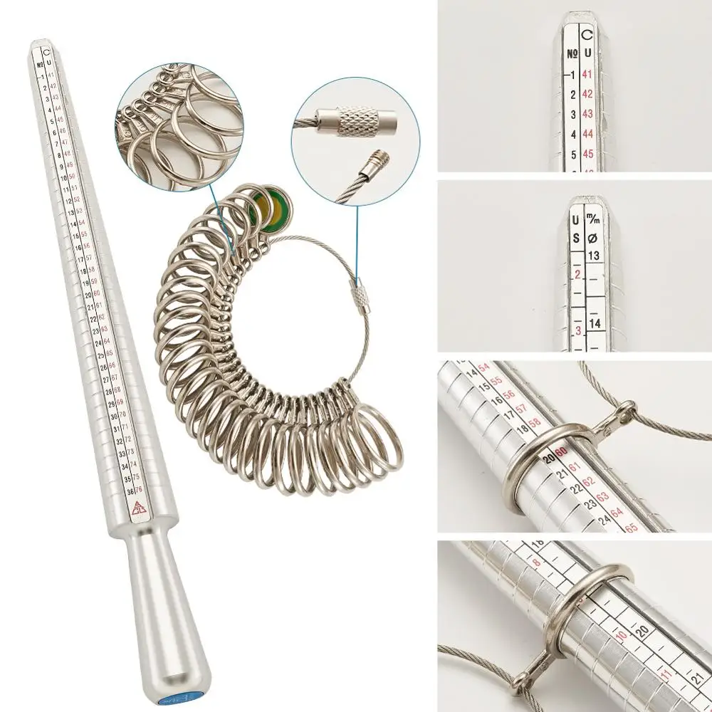 jewelry measuring tool sets, with aluminium ring size sticks ring mandrel and alloy ring sizers professional model, Metal,