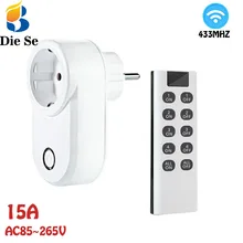 Smart Socket EU Plug Wireless Remote Control,433mhz Transmitter 220V 15A Programmable Electrical Outlet Switch for Residential