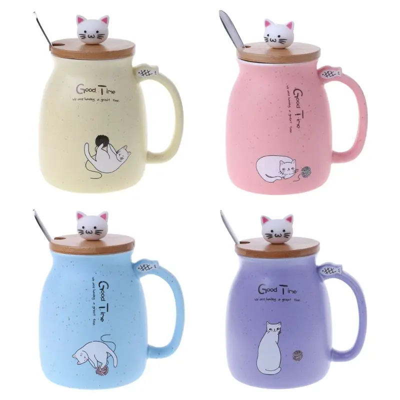 Best Cat Ceramic Mug Coffee Heat resistant Cup With Spoon Lid Drinkware Children Gift C6UE