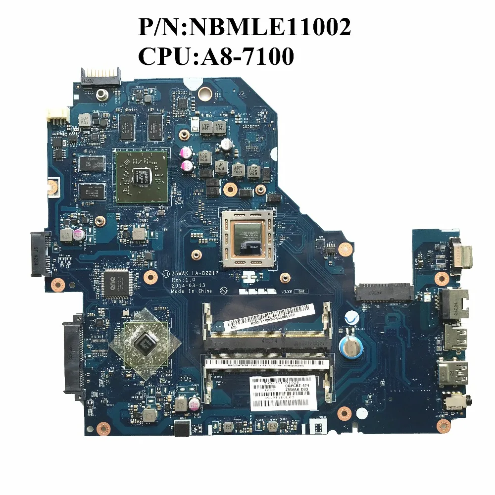 

For Acer Aspire E5-551G Laptop Motherboard With A8-7100 CPU DDR3 R7 M265 2GB GPU NBMLE11002 Z5WAK LA-B221P 100% working