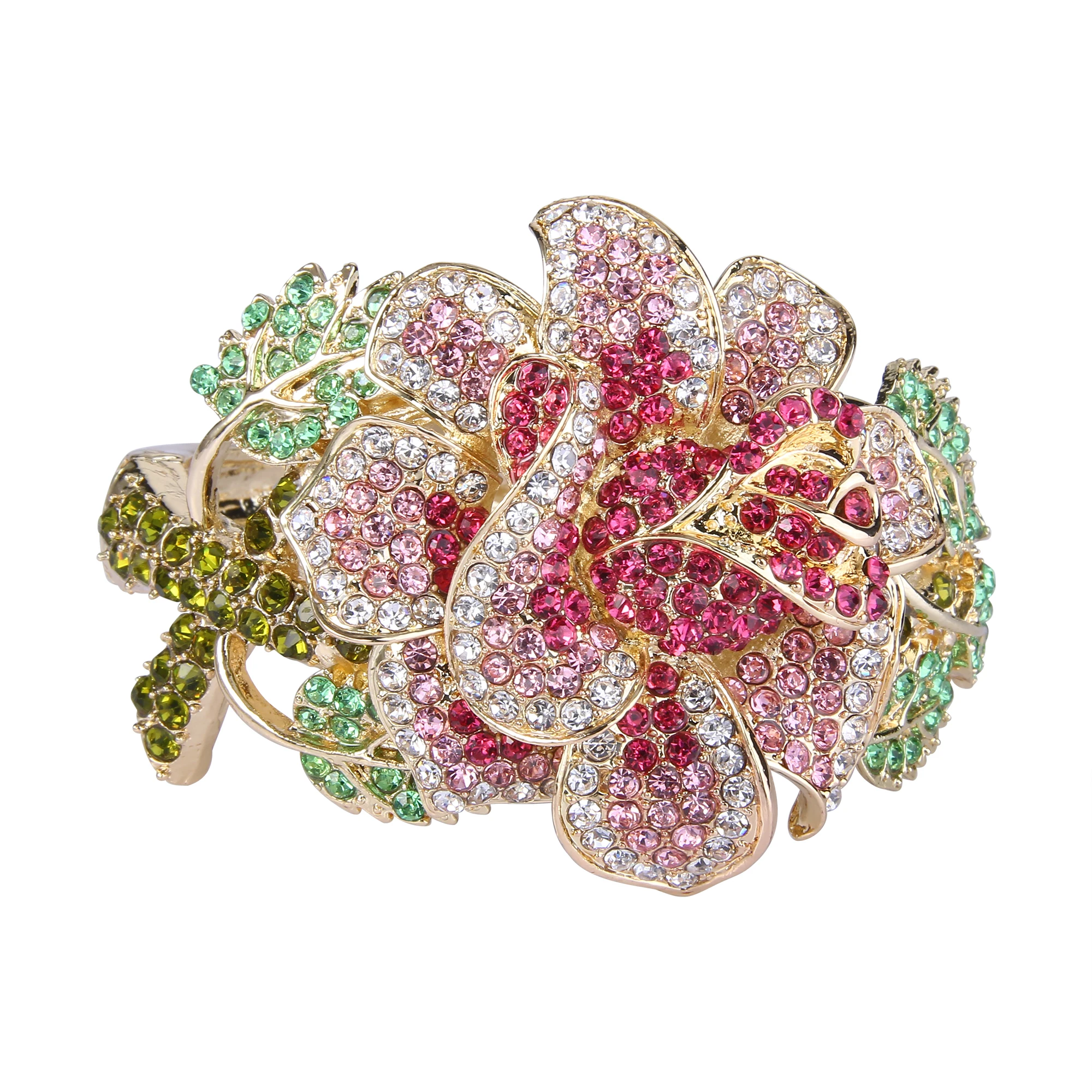 Tuliper Luxury Flower Bracelet Women Femme Crystal Rhinestone Charm Bangle Party Jewelry Gift Pink Gold Tone Pulseras Mujer | Украшения и