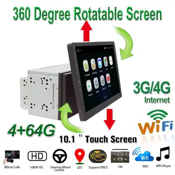 

10.1 inch Car DVD Player 2Din Android 9.1 Multimedia Player 4G internet WiFi Radio GPS BT with 360 Up/Down Rotatable Screen