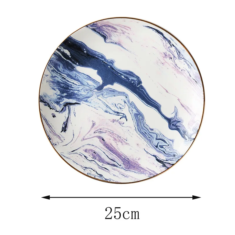 Высококачественные обеденные тарелки из костяного фарфора, креативная мраморная Золотая инкрустация, западные блюда для стейка, столовые приборы, кофейная чашка, блюдце, кружка, чашка для молока, набор - Цвет: B