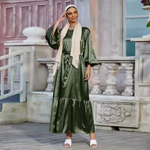 

Eid Mubarak Muslim Dress Abaya Dubai Summer Silk Imitation Maxi Hijab Dresses for Women Abayas Islam Clothing Vestidos Arabes