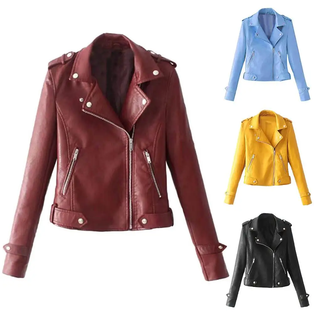 Chaqueta de cuero sintético para mujer, prendas de vestir de imitación con cremallera, color negro, fina, de talla grande, para otoño, 2021