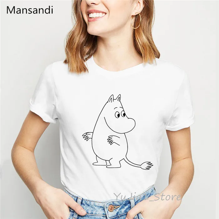 Y72832 Moomins футболка с мультяшным принтом Женская harajuku kawaii одежда Забавные футболки femme корейский стиль модная футболка женская уличная одежда - Цвет: Y72832