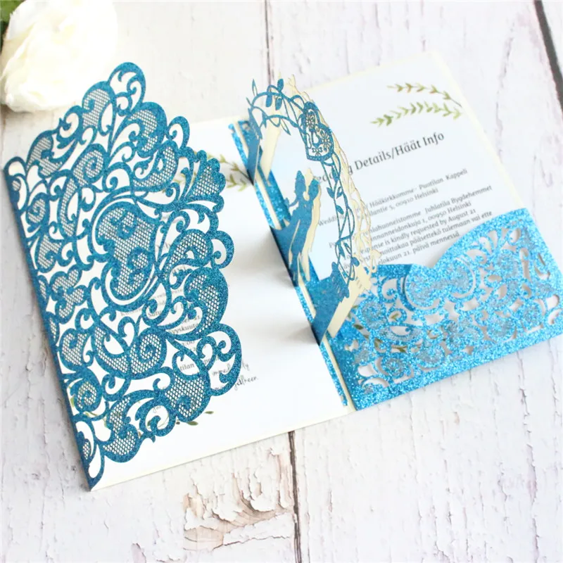 glitter blue Блестящие золотые всплывающие приглашения для свадьбы в деревенском стиле открытки для девичника персонализированные приглашения - Цвет: glitter blue