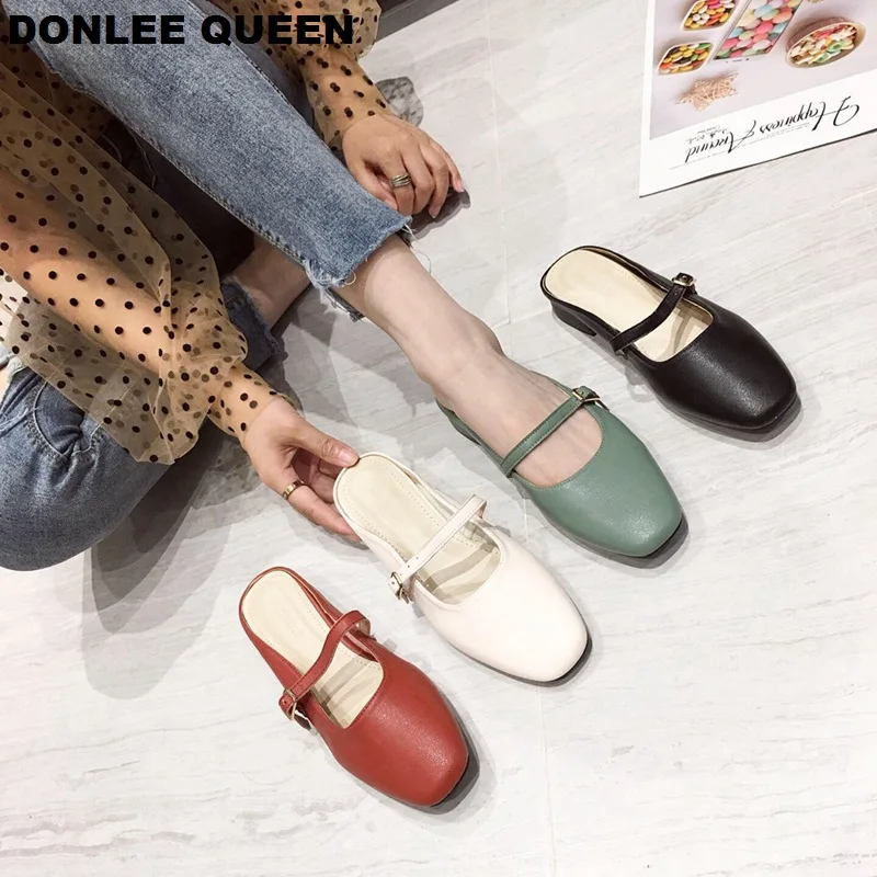 

Women Close Toe Slippers Flat Heel Mule Shoes Women Slides Mary Jane Shoes Casual Flip Flops Summer Candy Color Sandals zapatos