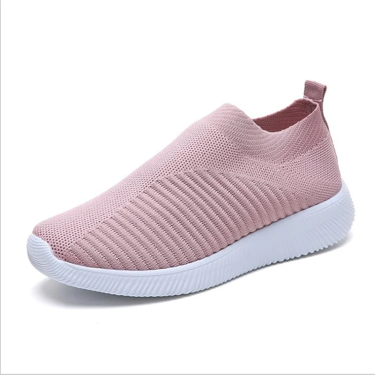 Online GH zapatos de mujer Zapatillas de punto plano Otoño de talla grande 2019 nueva malla femenina vulcanizada damas deslizamiento en transpirable Casual
