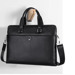 Fashion Men's Briefcase New Large Genuine Leather Laptop Handbag Business Office Tote Women's Waterproof Shoulder Messenger Bag