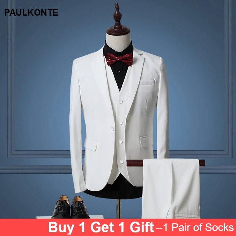 PAULKONTE 2019 Hot Solid Color 3 PCS Men Suit Fashion Slim Fit Single Button Party Formal Business Wedding Classic Men's Suit PAULKONTE 2019 Hot Solid Color 3 PCS Men Suit Fashion Slim Fit Single Button Party Formal Business Wedding Classic Men's Suit