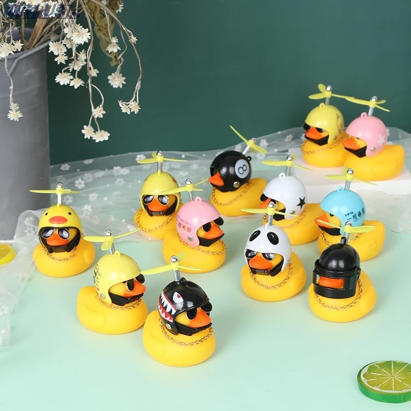 1pc Car Bicycle Goods Gift Lovely Small Yellow Duck With Sound Helmet Outdoor Sports For Car Ornaments Auto Interior Decoration