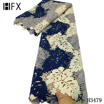 

HFX Latest Nigerian Water Soluble Lace Fabric 5 Yard African Guipure Cord Lace Fabric With Stones navy Cord Laces H3479