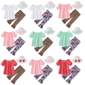 

Summer 2020 NEW 3PCS Kids Toddler Baby Girl Clothes Set Lantern Sleeve Sleeve Daisy T-shirt Tops+Ruffle Pants+Sunhat Outfits 2-6