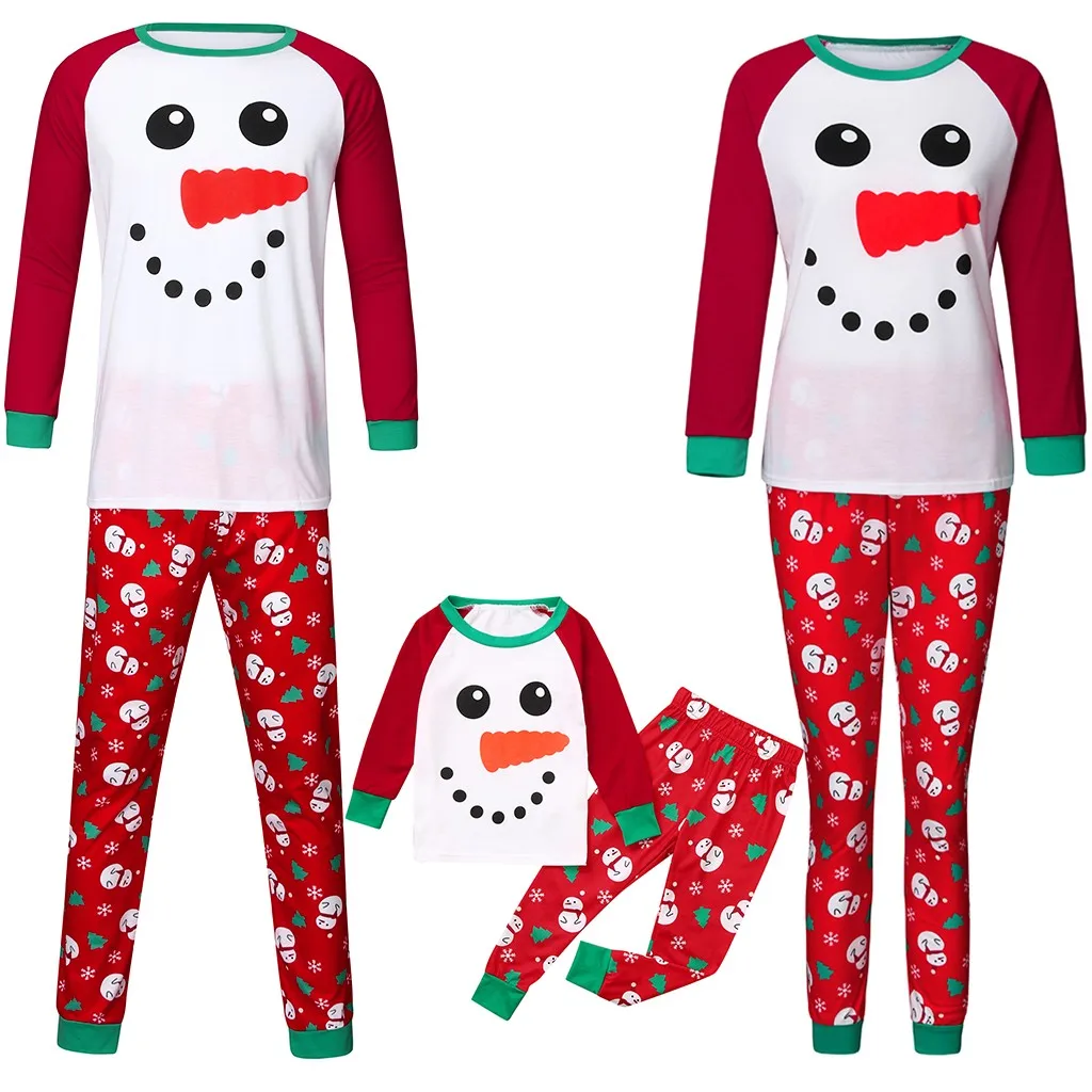Рождественский человек папа мультфильм снеговик печати Топ+ Брюки Рождественская семейная одежда пижамы высокого качества модные мягкие пижамы с принтом
