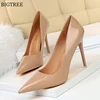 Autumn Patent Leather Concise Women's Shoes Pointed Toe Office High Heels Pumps Women Sexy Party Wedding Shoes Shallow Nude Red 1