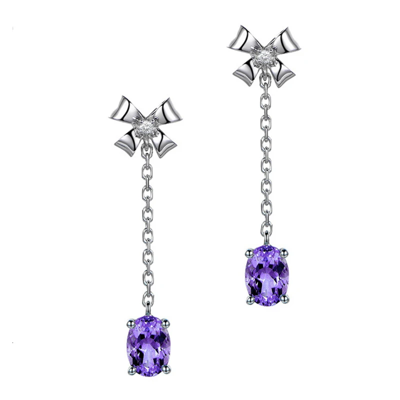 JS-KLQE546purple JoiasHome модные 925 пробы серебряные серьги с овальным аметистом драгоценные камни в форме банта Висячие серьги для женщин Свадебные подарки - Цвет камня: JS-KLQE546purple