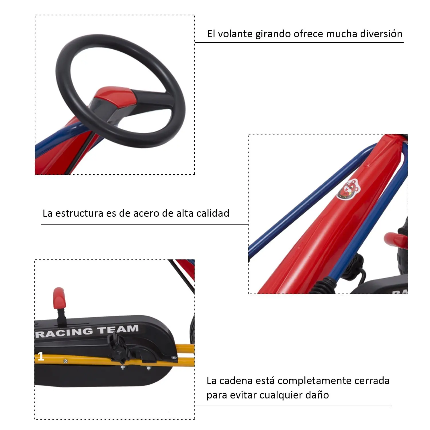 HOMCOM Go Kart Coche de Pedales Racing Deportivo para Ninos 3 8 Anos con Asiento Ajustable Embrague y Freno