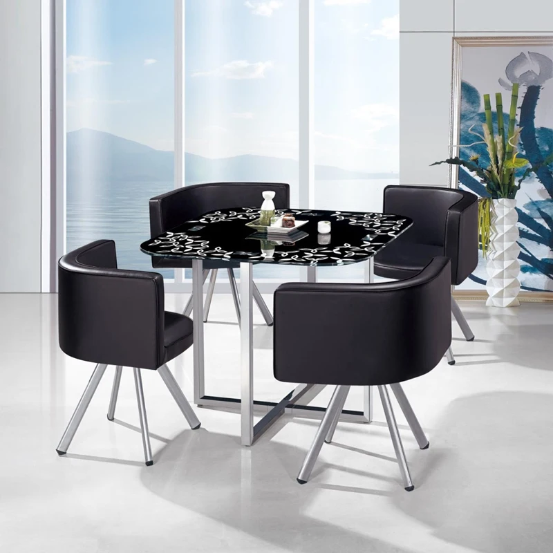 Луи мода обеденный стол Jinghao кофе четыре стула закаленное стекло и стул костюм жесткий металлический стенты - Цвет: S11