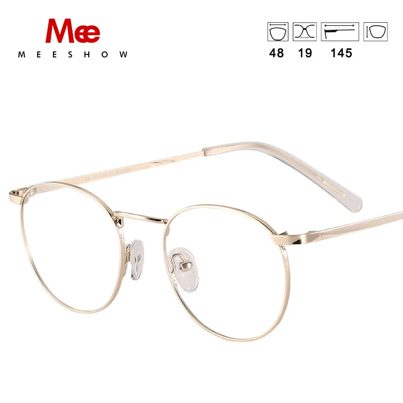 MEESHOW titanium alloy glasses frame Women Vintage Round Prescription Eyeglasses Retro myopia spectacle frame Eyewear 8916 - Цвет оправы: gold