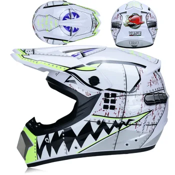 

2020 Professional Racing White Shark Motocross Helmet teenager motocycle Casque with 3 kits gift moto gloves mask goggles