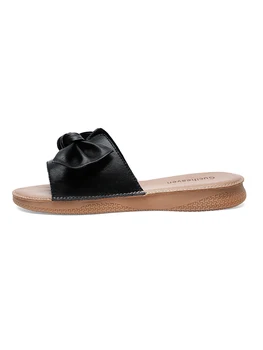 

Two-layer cowhide open-toed flat slippers