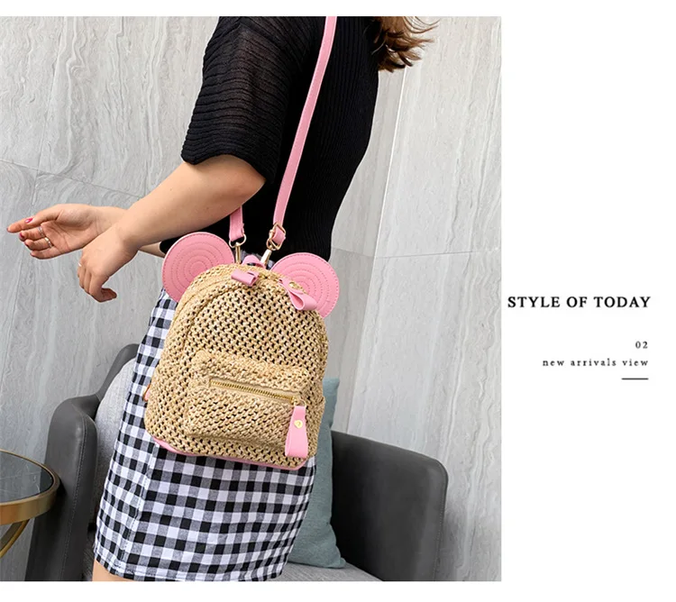 Straw Bag Summer Fashion New Style Grass Woven Hand Shoulder Bag Mini Backpack Versatile WOMEN'S Bag