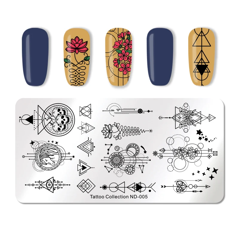 Tattoo ND-005 NICOLE Дневник для тиснения ногтей изображения пластины типографии водная волна животное дизайн ногтей штамп Шаблон Печать трафаретные гвозди дизайн инструмент - Цвет: Tattoo ND-005