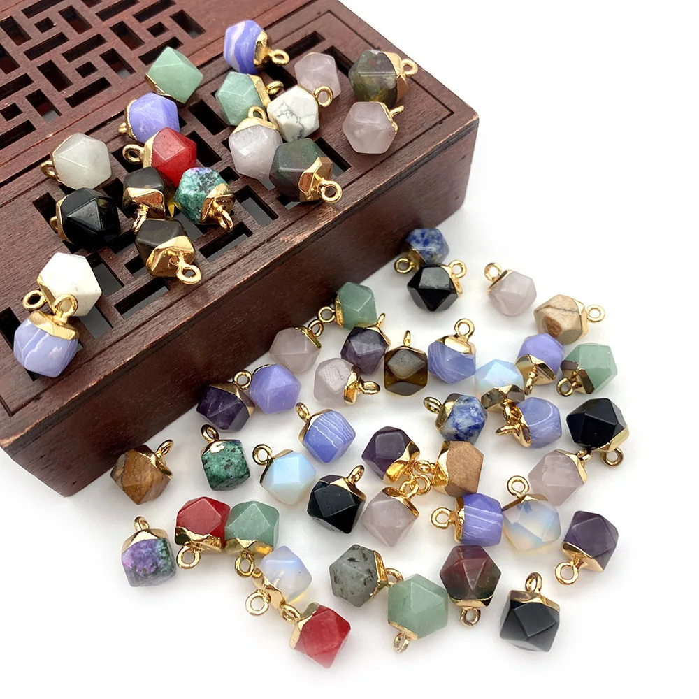 

8x12mm Tangent Polygon Healing Crystal Stone Pendant Rose Pink Tiger Eye Charms Earrings Necklace Jewelry Making Wholesale