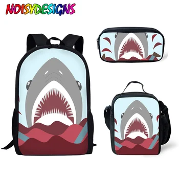 

NOISYDESIGNS Kids School Bags for Boys Sea World Shark Printing Schoolbag Children 3pcs/set School Backpack Students School Bag