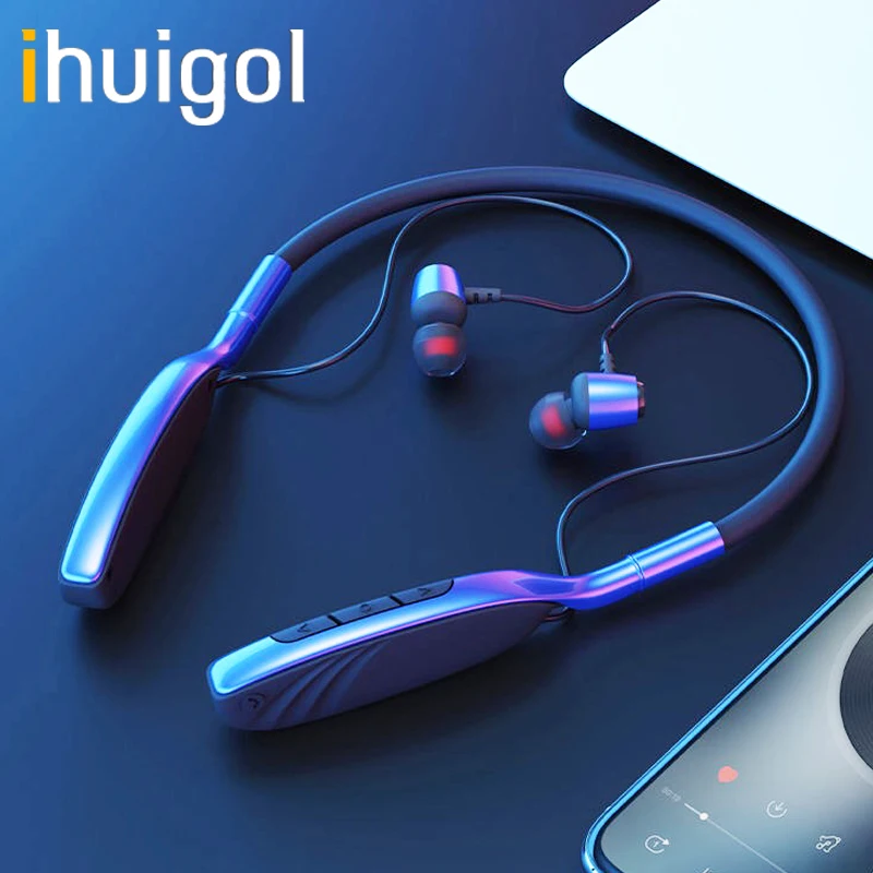 ihuigol Bluetooth Wireless Headphone For iPhone Xiaomi Music Metal Headphone Waterproof Sport Magnetic Neckband Headset With Mic