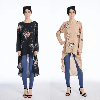 

Fashion muslim woman blouses long sleeves tops islamic ladies arabian turkish malaysian shirts Dovetail floral printed