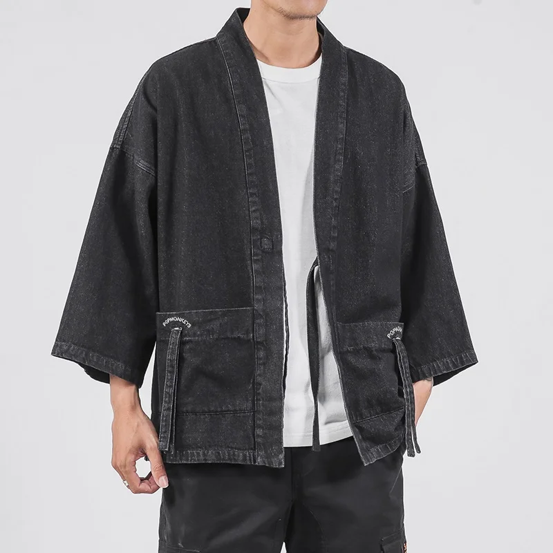 Chinese Style Denim Jacket Kirin Embroidery Fashion Coat Autumn Tang Suit Harajuku Traditional Chinese Clothing For Men 30690