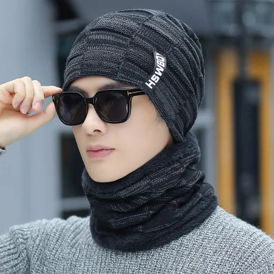 Black Новые зимние шапочки Skullies для женщин мужские шерстяные шарфы головные уборы, Балаклава маска Knitted шапка вязаная - Цвет: Black