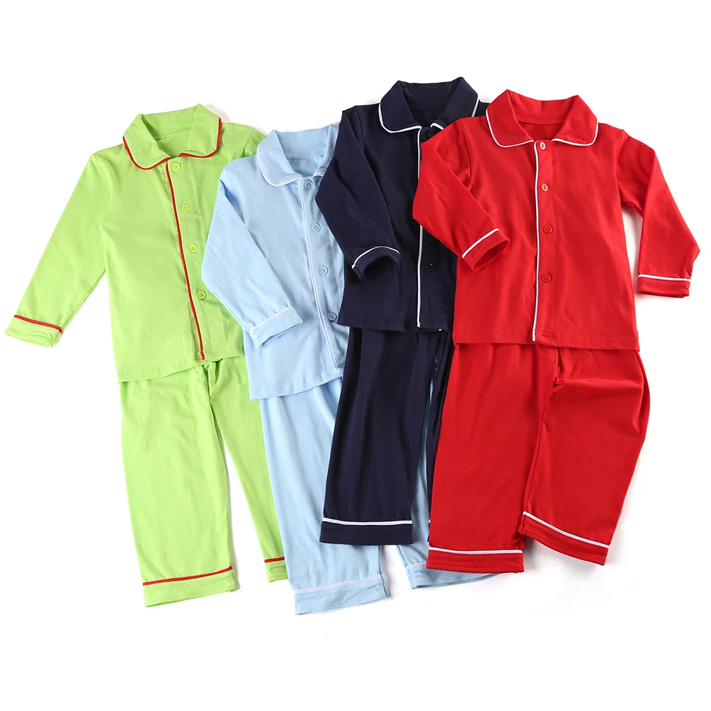 Хлопковый пижамный комплект с длинными рукавами для мальчиков и девочек на осень и зиму, одежда для сна на пуговицах, пижамы