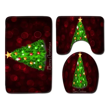 

Christmas Bathroom Mat Toilet Three-Piece Set Soft Floor Home Anti Slip Liner Foam Durable Cover Shower Carpets Bathroom