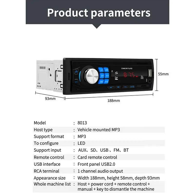 1 Din Bluetooth Автомагнитола AUX-IN USB 12 в авто стерео аудио MP3 плеер в тире FM Авторадио 1Din