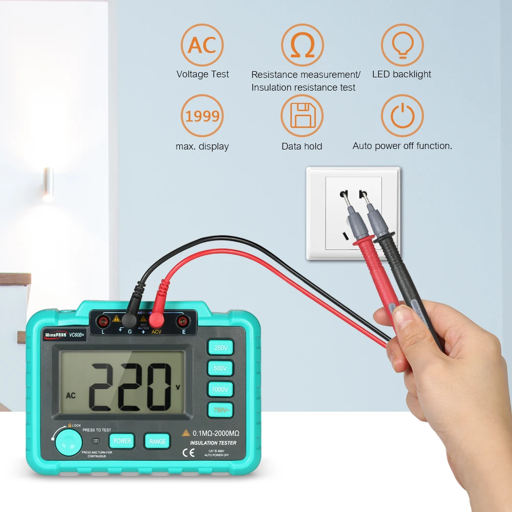 VC60B+ LCD Digital Insulation Resistance Tester Megohm Meter Megohmmeter earth ground resistance tester DC250V/500V/1000V AC750V