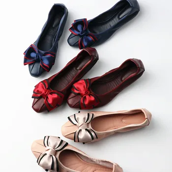 

Fashion flat women shoes casual shoes women genuine leather shoes Comfortable soft bottom Driving shoes bows flats ladies shoes