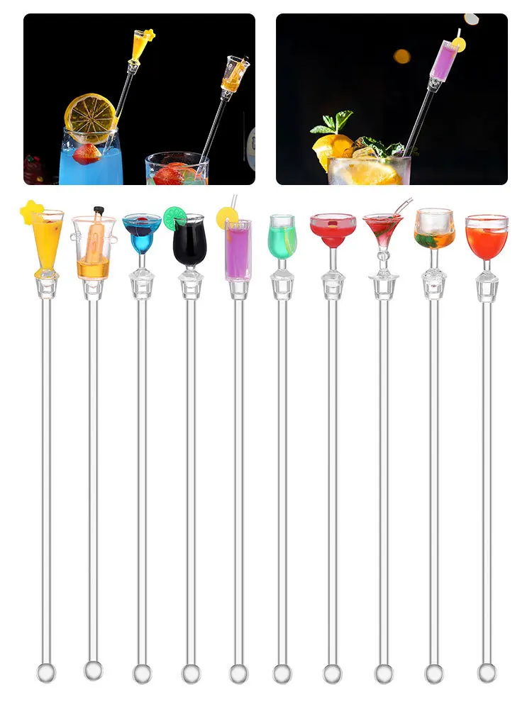 Cocktail Shaker Cocktail Stirrers 10Pcs 23cm Cute Cocktail Drink Mixer Bar Stirring Mixing Stick With Colorful Puddler Muddler Ladle Stirrer Miniature Accessories