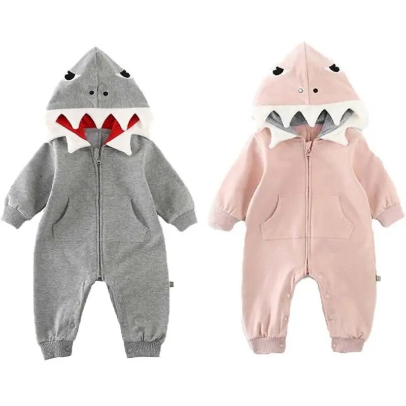 

3D Cosplay Shark Romper Kids Toddler Baby Boys Girl Long Sleeve Zipper Romper Jumpsuit Hooded Clothes Outfits Costume