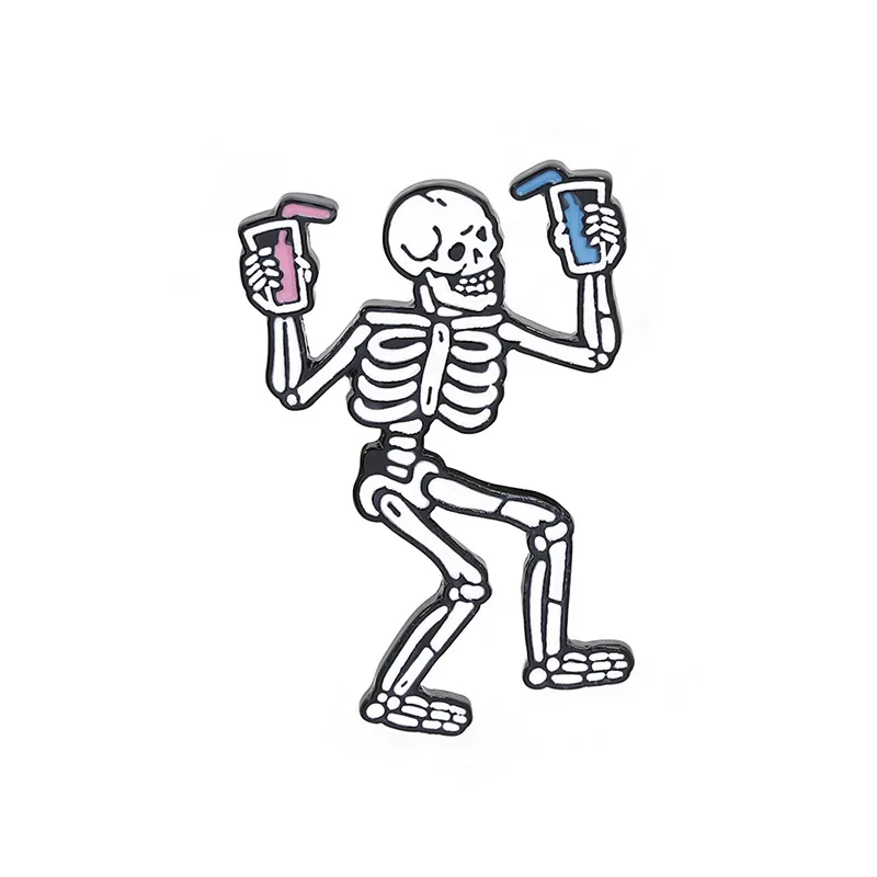 Хэллоуин Смешной напиток Скелет Бу! Эмалированные Броши с привидениями, брошь для рюкзака, одежда с отворотом, Забавный значок, ювелирный подарок - Окраска металла: Skeleton