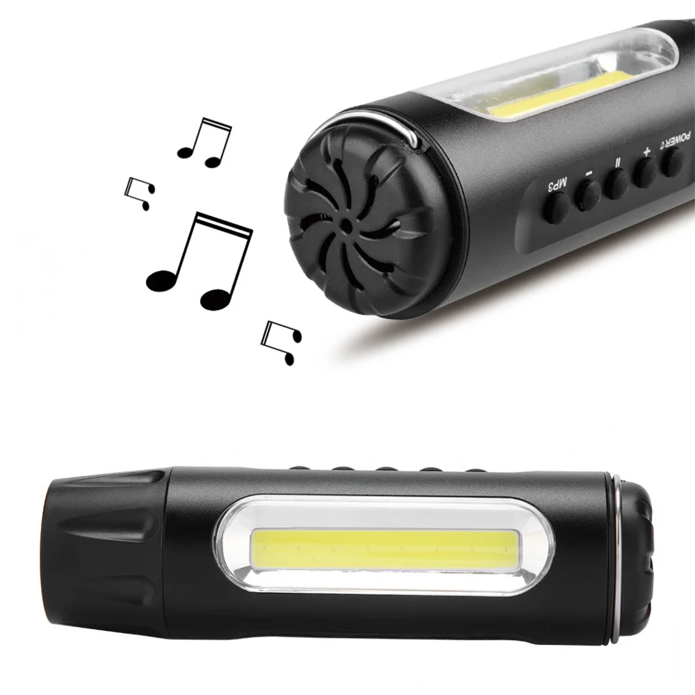 

2020New Rechargeable Light USB 3 Modes COB LED Light Car Maintenance Torch Speaker Rear Flashlight With Speaker Dropshipping