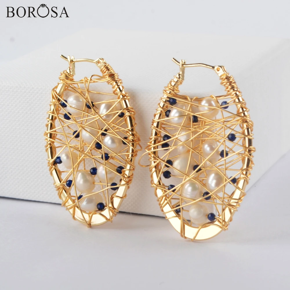 BOROSA Pearl Earrings Wire Wrap Gold Color Baroque Hoop Garland Shape Drop Women Jewelry WX1314 | Украшения и аксессуары