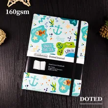 

B6 160gsm Mar Animais Doodle Dotted Grid Bullet Notebook Hard Cover Elastic Band Thick Paper Journal Travel Planner Diary