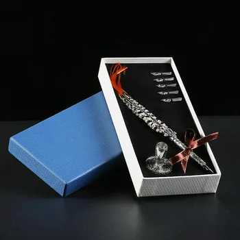 

New Retro Feather Pen Water Fountain Pen Birthday Gift Signature Pen Creative Pen Set Gift Box Christmas Gift